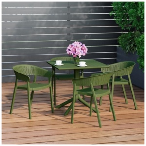 Westin Furniture Frond & Form Outdoor Square Dining Table and 4 Scoop Back Chairs, Olive Green