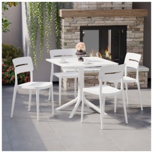 Westin Furniture Frond & Form Outdoor Square Ventilated Dining Table and 4 Chairs, White