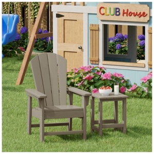Westin Furniture Laguna Kids Outdoor Adirondack Chair and Side Table Set, Weathered Wood