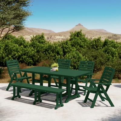 Westin Furniture Laguna Outdoor Dining Table and 4 Chairs and Bench, Dark Green