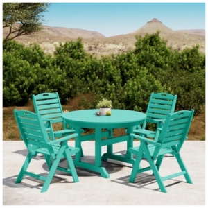 Westin Furniture Laguna Outdoor Round Dining Table and 4 Chairs, Turquoise