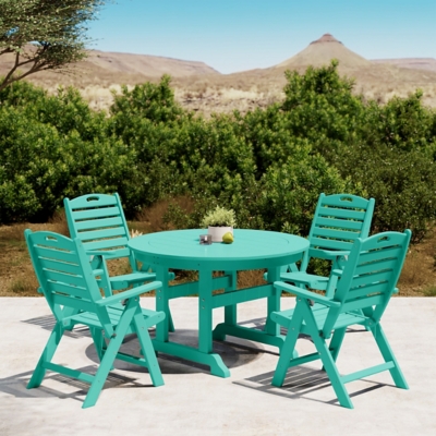 Westin Furniture Laguna Outdoor Round Dining Table and 4 Chairs, Turquoise