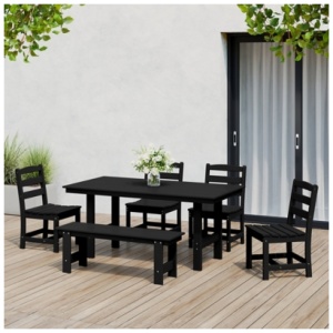 Westin Furniture Shoreside Outdoor Dining Table and 4 Armless Chairs and Bench, Black