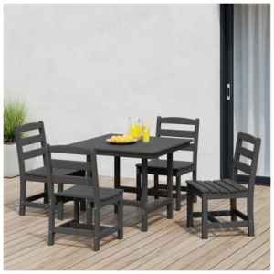 Westin Furniture Shoreside Outdoor Patio Square Table and 4 Armless Chairs, Gray