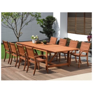 Whitehaven Outdoor Extendable Dining Table and 8 Chairs, Dark Brown