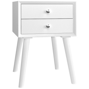 Wooden Nightstand Mid-Century End Side Table with 2 Storage Drawers-White