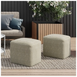 Zelma Indoor/Outdoor Square Woven Pouf, Cream