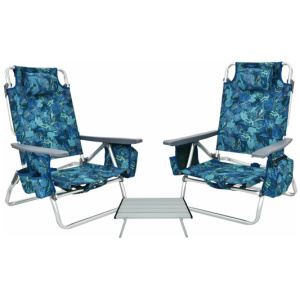 2 Packs 5-Position Outdoor Folding Backpack Beach Table Chair Reclining Chair Set-Multicolor