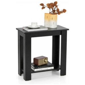 2-Tier Modern Compact End Table with Storage Shelf-Black