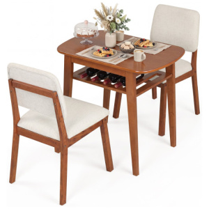 3-Piece Dining Table Set for 2 with Upholstered Chairs-Cherry