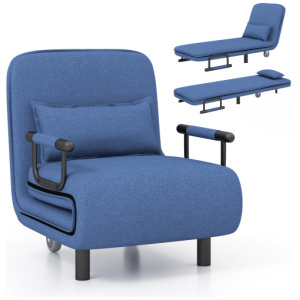 3-in-1 Convertible Sofa Bed with 5-Position Adjustable Backrest and Lumbar Pillow-Blue