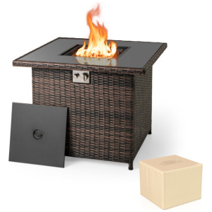 32.5 Inch Propane Fire Pit Table 5000 BTU with Tempered Glass Tabletop-Brown