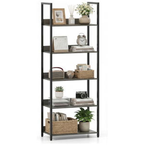5-Tier Bookshelf Tall Wooden Open Bookcase with Back Panels-Oak