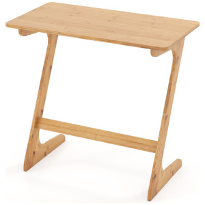 Bamboo Z-Shaped Spacious Sofa Side Table with Space-Saving Tabletop-Natural