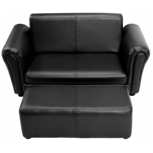 Black/White Kids Double Sofa with Ottoman-Black