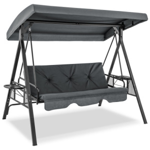 Convertible 3-Seat Patio Porch Swing Chair to Flat Bed with Adjustable Canopy-Gray