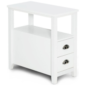 End Table Wooden with 2 Drawers and Shelf Bedside Table-White