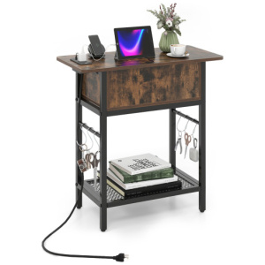 End Table with Charging Station USB Ports Outlets and Flip Top-Coffee