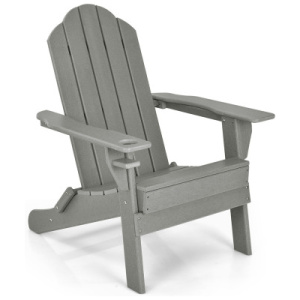 Foldable Weather Resistant Patio Chair with Built-in Cup Holder-Gray