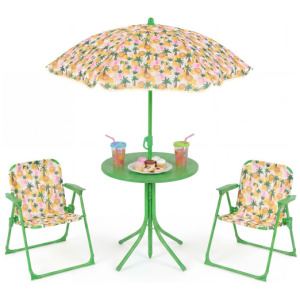 Kids Outdoor Table and Chair Set with 2 Folding Chairs and Height Adjustable Umbrella-Beige