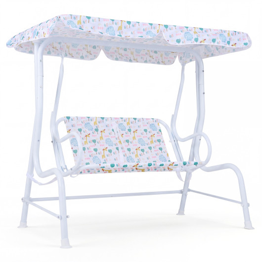 Kids Patio Swing 2-Seater Outdoor Porch Swing Lounge Chair with Adjustable Canopy-White