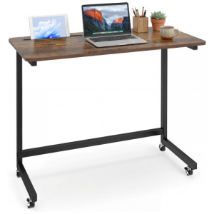 Mobile Side Table Rolling Laptop Desk Cart with Tablet Slot-Rustic Brown