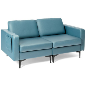 Modern Loveseat Sofa Couch with Side Storage Pocket and Sponged Padded Seat Cushions-Blue