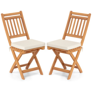 Patio Folding Chairs Set of 2 with Soft Seat Cushion-B