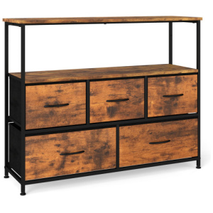 TV Stand Dresser for 45 Inch TV 5 Fabric Drawer Entertainment Center-Brown