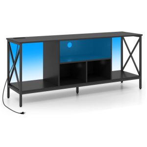 TV Stand with LED Lights for 65 Inch TV Entertainment Center with Power Outlets-Black