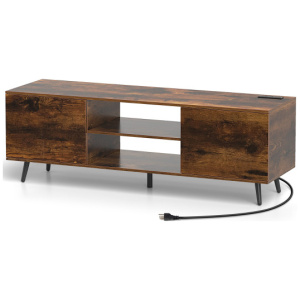 TV Stand with Power Outlets and Adjustable Shelf for 60 Inch TVs-Rustic Brown