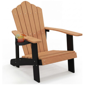 Weather Resistant HIPS Outdoor Adirondack Chair with Cup Holder-Brown